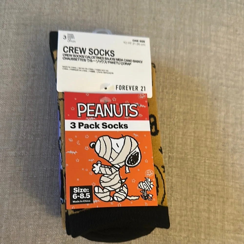 Forever 21 Peanuts Crew Socks - Black, Mustard and Purple.